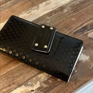 kate spade black patent polka dot clutch wallet with snap-tab